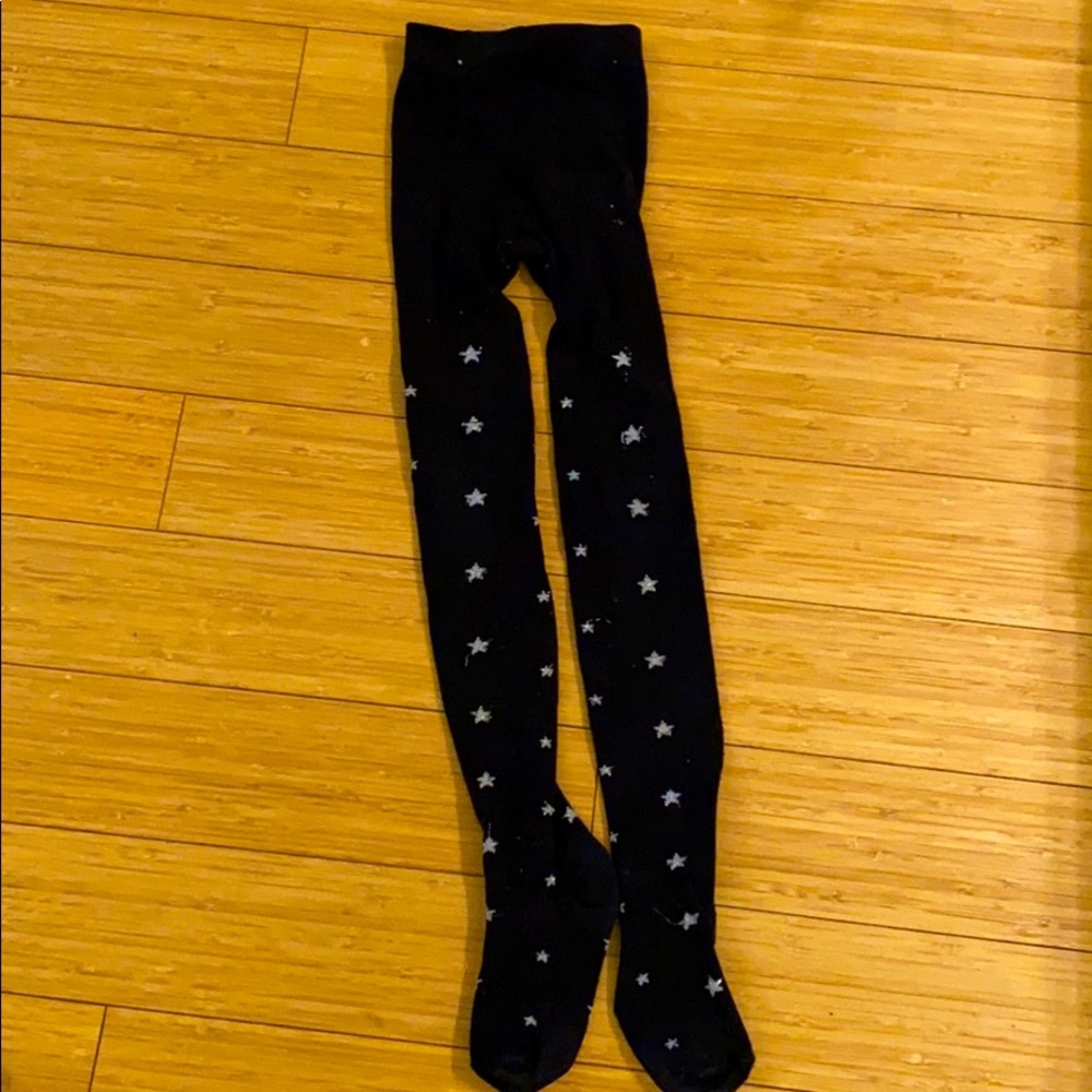 Girls Gap Tights Black with Metallic Silver Stars